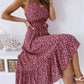 Floral Print Belt Backless V-Neck Spaghetti Straps A-Line Midi Dress Women's Fashion Summer Dress