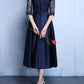 Lace bow round neck half-length midi dresses women evening dress