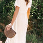 Patchwork lace round neck short sleeve midi dress women fashion lace dress
