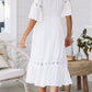 Patchwork crochet lace cut out v-neck half-length midi dresses women sundress