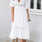 Patchwork crochet lace cut out v-neck half-length midi dresses women sundress