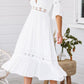 Patchwork crochet lace cut out v-neck half-length midi dresses women sundress