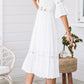 Patchwork crochet lace cut out v-neck half-length midi dresses women sundress