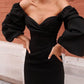 Pleated Tight V-Neck Long Sleeve Women's Midi Dresses Tight Dress Party Dress