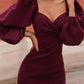 Pleated Tight V-Neck Long Sleeve Women's Midi Dresses Tight Dress Party Dress