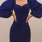 Pleated Tight V-Neck Long Sleeve Women's Midi Dresses Tight Dress Party Dress