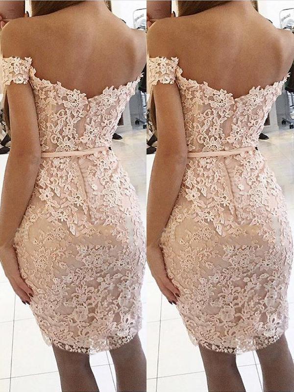 Lace Off Shoulder Boat Neck Short Sleeve Bodycon Tight Elegant Mini Dress Party Cocktail Dress