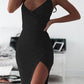 Tight Slit V-Neck Spaghetti Straps Women Mini Dresses Tight Dress Party Dress