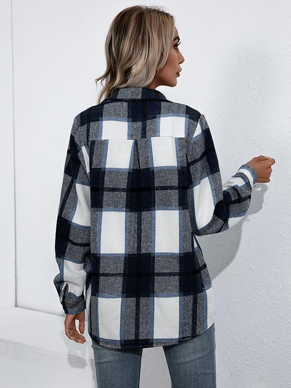 Checkered single-breasted turn-down collar long-sleeved ladies shirt jacket lumberjack jacket flannel shirt jacket