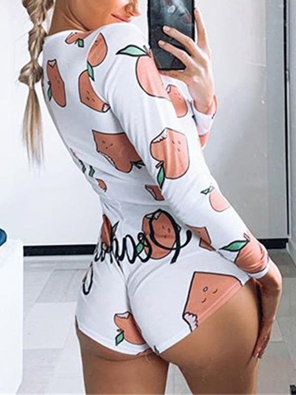 V-Neck Single Breasted Long Sleeve Casual Lounge Short Underwear Women Fashion Jumpsuit