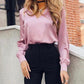 Solid Color Buttons V-Neck Long Sleeve Regular Ladies Fashion Blouses