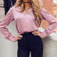 Solid Color Buttons V-Neck Long Sleeve Regular Ladies Fashion Blouses