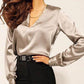 Solid Color Buttons V-Neck Long Sleeve Regular Ladies Fashion Blouses