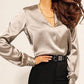 Solid Color Buttons V-Neck Long Sleeve Regular Ladies Fashion Blouses