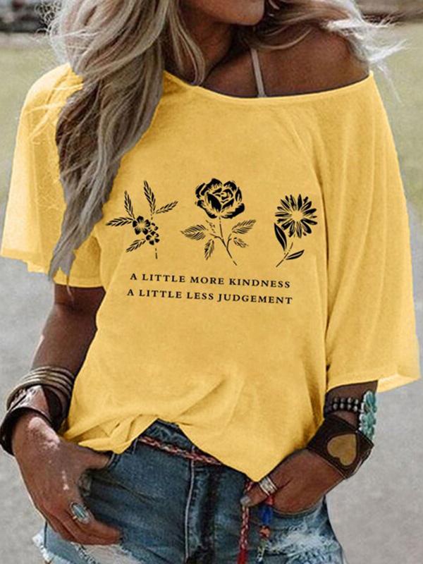 Floral Print Irregular Oversize Round Neck Short Sleeve Women's T-Shirt