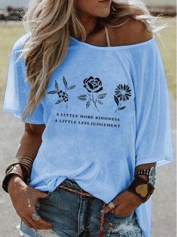 Floral Print Irregular Oversize Round Neck Short Sleeve Women's T-Shirt