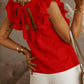 Solid Color Ruffle Round Neck Sleeveless Blouses Regular Ladies Fashion Top