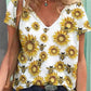 Floral V-Neck Short Sleeve T-Shirt Regular Women's Fashion Top