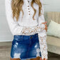 Patchwork Lace Buttons Single Breasted Round Neck Long Sleeve Regular T-Shirt Women Fashion Blouses Top