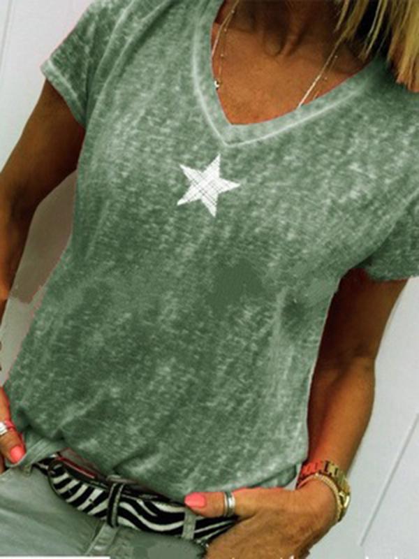 Short-sleeved fashion t-shirt with V-neck and galaxy print