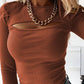 Cut Out Round Neck Long Sleeve Women Tops Tops Blouses