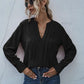 Pleated V Neck Long Sleeve Women Tops Tops Blouses