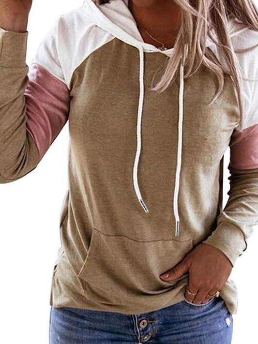 Patchwork Pockets Drawstring Hooded Long Sleeve Women's Fashion Sweatshirt