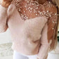 Patchwork lace round neck long sleeve women fashion sweater