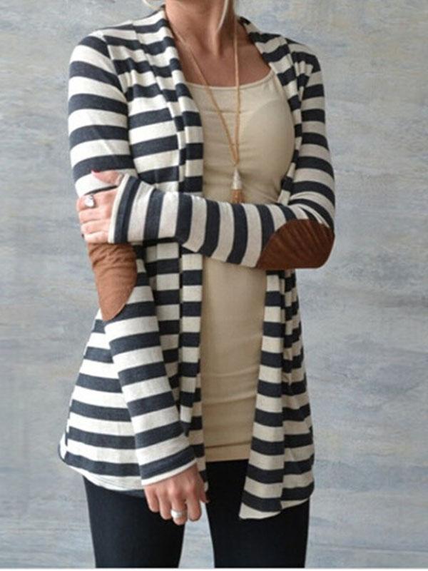 Striped long sleeve ladies fashion cardigan jacket