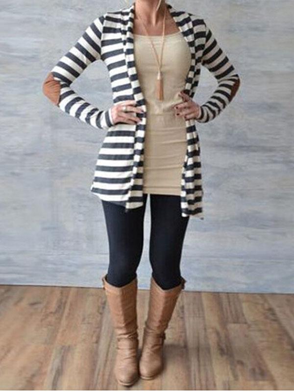 Striped long sleeve ladies fashion cardigan jacket