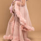 Seindeal Pink Gown Tulle Robe Fur Photoshoot Maternity Maxi Dress