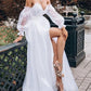 Bandeau Side Slit Flowy Maternity Long Sleeve Party Maxi Dress