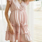 Belt Draped V-neck Flutter Sleeve Maternity Mini Dress