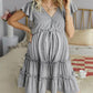 Belt Draped V-neck Flutter Sleeve Maternity Mini Dress