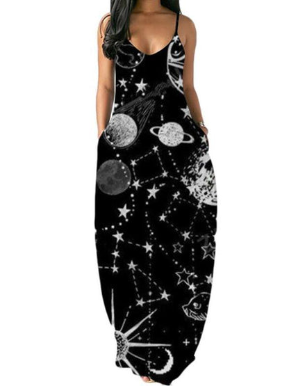 Floral Print Galaxy Print Butterfly Spaghetti Strap Maternity Honey Girl Maxi Dress