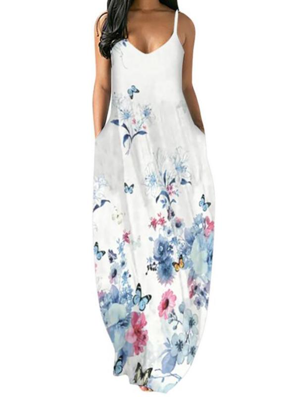 Floral Print Galaxy Print Butterfly Spaghetti Strap Maternity Honey Girl Maxi Dress