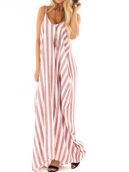 Striped Print Maternity For Babyshower Spaghetti Strap Beach Going Out Maxi Dress