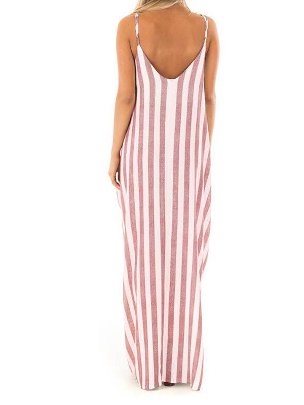 Striped Print Maternity For Babyshower Spaghetti Strap Beach Going Out Maxi Dress