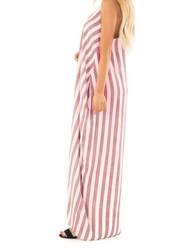 Striped Print Maternity For Babyshower Spaghetti Strap Beach Going Out Maxi Dress