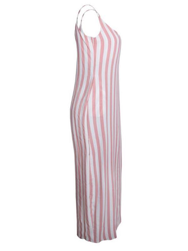 Striped Print Maternity For Babyshower Spaghetti Strap Beach Going Out Maxi Dress