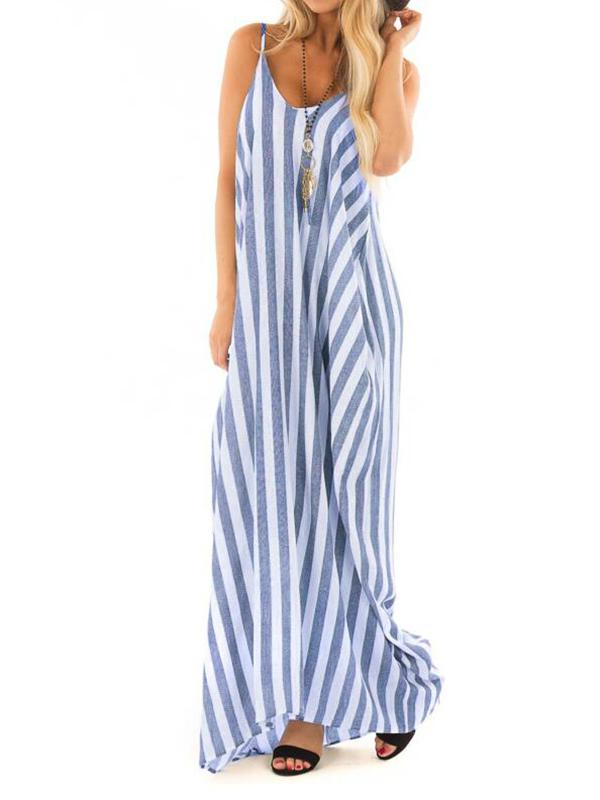 Striped Print Maternity For Babyshower Spaghetti Strap Beach Going Out Maxi Dress