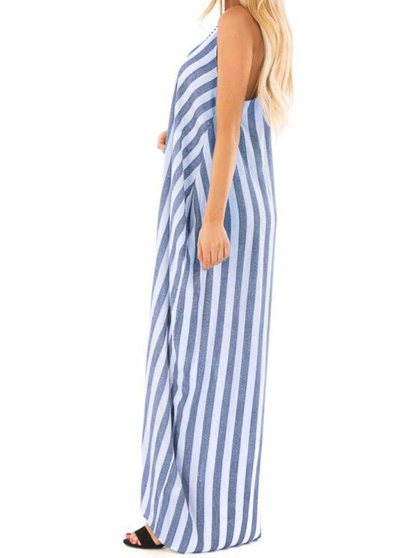 Striped Print Maternity For Babyshower Spaghetti Strap Beach Going Out Maxi Dress