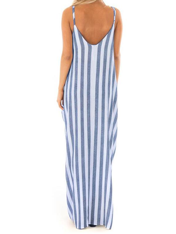 Striped Print Maternity For Babyshower Spaghetti Strap Beach Going Out Maxi Dress