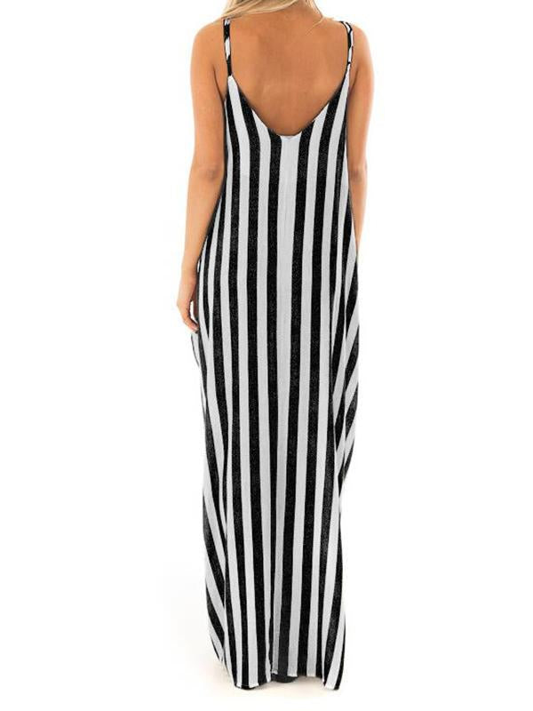 Striped Print Maternity For Babyshower Spaghetti Strap Beach Going Out Maxi Dress