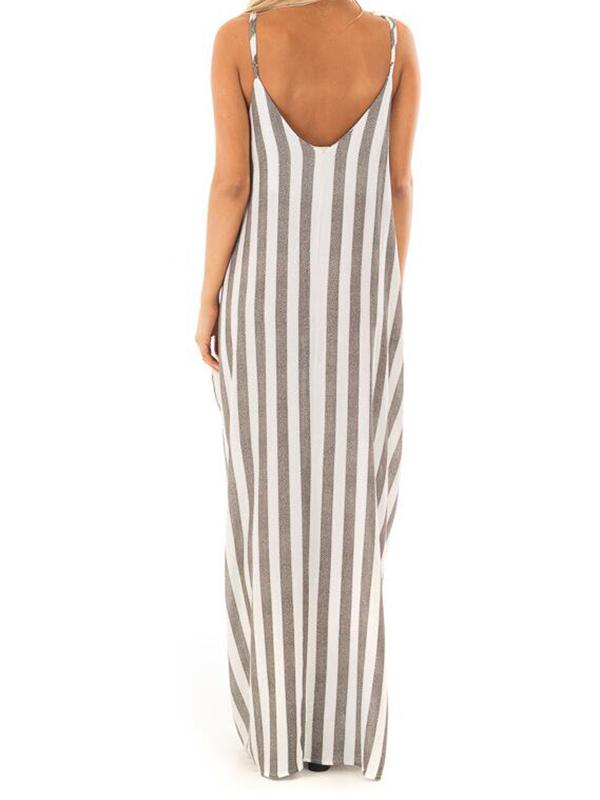 Striped Print Maternity For Babyshower Spaghetti Strap Beach Going Out Maxi Dress