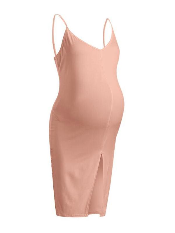 Bodycon Slit Spaghetti Strap Maternity For Babyshower Fashion Midi Dress