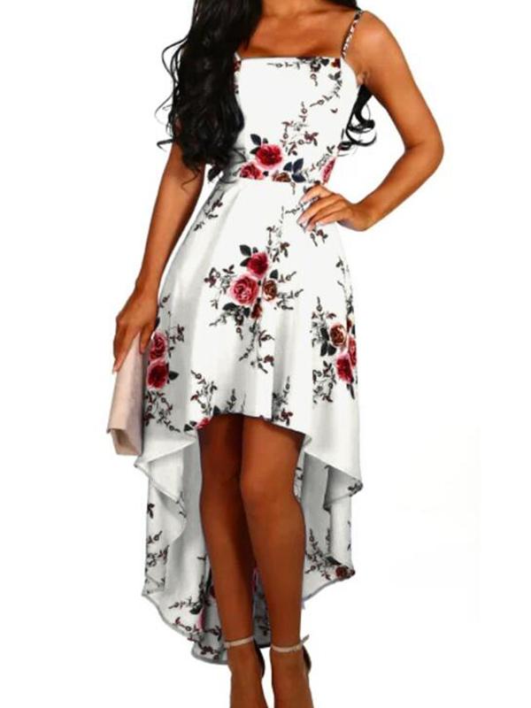 Floral Print Irregular Belt Maternity For Babyshower Spaghetti Strap High-low Vintage Midi Dress