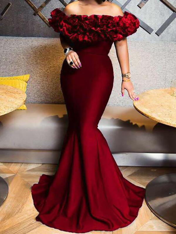 Ruffle Off Shoulder Maternity For Babyshower Mermaid Prom Elegant Maxi Dress