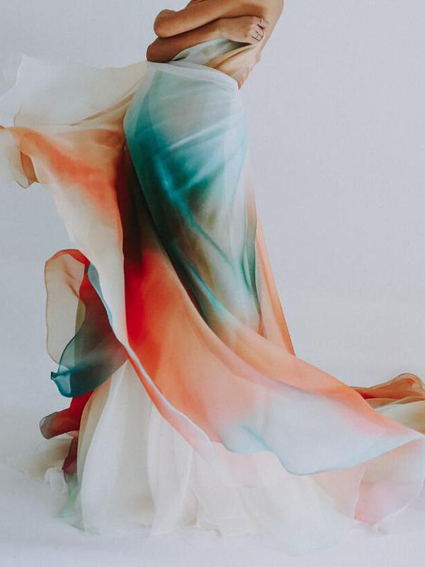 Colorful Grenadine Photoshoot Maternity Rainbow Flowy Gender Reveal Elegant Maxi Dress