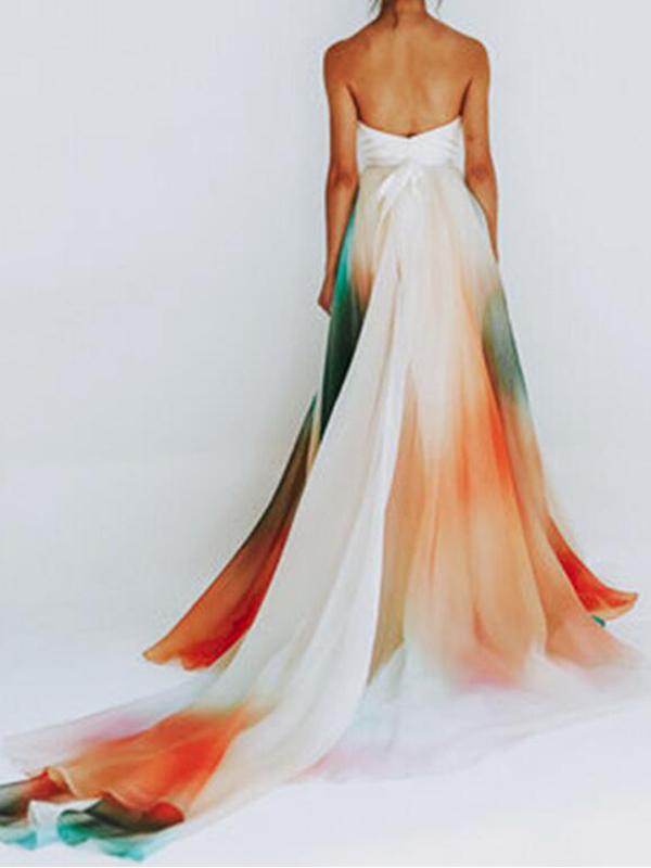 Colorful Grenadine Photoshoot Maternity Rainbow Flowy Gender Reveal Elegant Maxi Dress